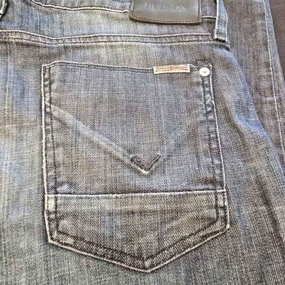 HUDSON "Byron" Dark Wash Button Closure Distressed Jeans - Picture 9 of 10